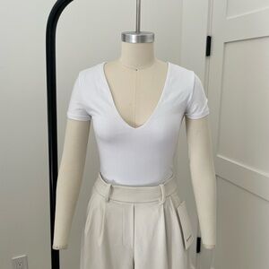 Abercrombie & Fitch White Deep V-Neck Bodysuit